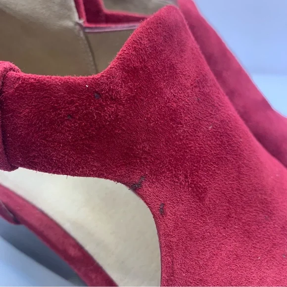 Eileen fisher open toe wedge sandals suede leather ankle strap red size 7.5M Red - Picture 5 of 10